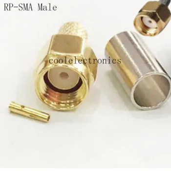 50pcs RP-SMA Macho sem pino Coaxial Crimpagem de cabo RG58 RG142 RG400 LMR195 Adaptador de conector