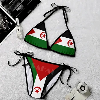 República Árabe Democrática sarauita Brasão De Armas, Bandeira de Impressão 3D Mulheres Micro Biquini moda praia Verão Sexy de Praia, trajes de Banho,