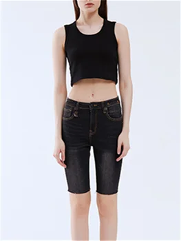 Mulheres de Cintura Alta Magro Borlas de Borda Jeans 2023 Primavera/verão de Novo Lady Slim Shorts Jeans Feminino Meados de-Comprimento de Calças