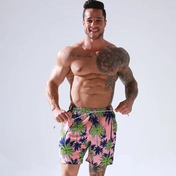 Homens de Calções de Praia de Sunga coqueiro Impressão Impermeável Com Forro de Malha Board Shorts de Treino de Vôlei de Shorts Roupa Masculina