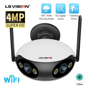 A VISÃO do LS 2K wi-Fi Câmera de Segurança ao ar livre 4MP 180° Ultra-Amplo Ângulo de Visão Panorâmica Humanóide de Detecção de Auto controle de Câmera do CCTV