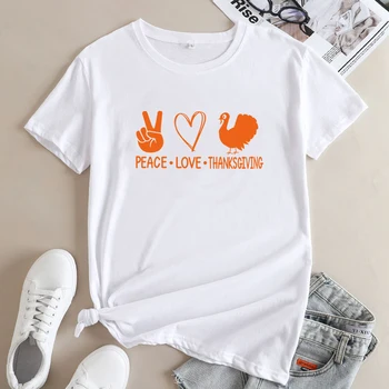 Paz, Amor, ação de Graças, T-shirt Retro Temporada de Outono Camiseta Engraçadas Mulheres de Outono Grato Turquia Superior T-Shirt