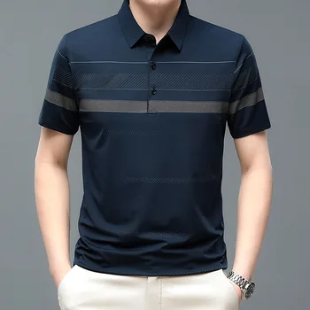 2023 Homens Impresso Gelo Seda T-shirt de Verão de Nova Solto Trecho da Lapela da Camisa de Polo
