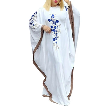 2023 Verão Elegante das Mulheres Africanas de Manga Longa O-pescoço Plus Size Branco Poliéster Vestido Longo Maxi Vestido Dashiki Africana Vestidos