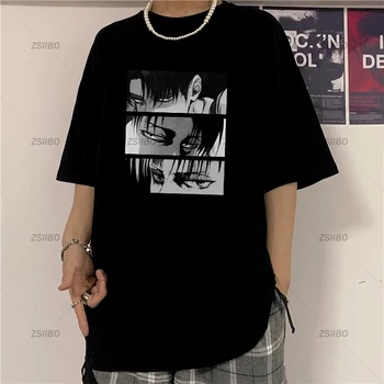Os homens T-shirts Anime Japonês Ataque Titan Levi Ackerman Olho Punk Tops de Verão Harajuku Gráfica Tees Gótico de Manga Curta T-shirt