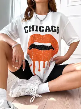 Chicago Engraçado Boca De Design Gráfico Das Mulheres Camisetas Rua Do Algodão Do T-Shirts De Verão Respirável Tee Roupa Legal Mole De Manga Curta