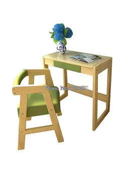 Crianças de estudo conjunto de mesa de elevação de madeira sólida família de alunos de ensino fundamental secretária combinação de pinheiros bebê secretária e cadeira
