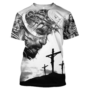 Impressão 3D dos Homens T-Shirt Cristã Católica Jesus, Dia de Páscoa, O-Pescoço Curto Manga Camiseta Tamanho Grande Tops oversized Estilo Casual
