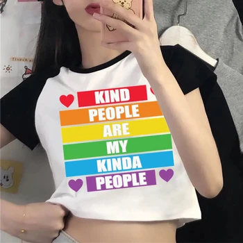 Tipo de Pessoas São Meu Meio de Pessoas de Impressão de T-shirt Engraçada Kpop Tees Y2k Grunge Roupas de Moda Casual Crop Top Mulheres LGBT Streetwear