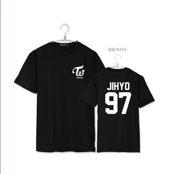 Homens T-shirt Duas vezes logotipo e o nome do membro a impressão de verão de manga curta o pescoço t-shirt de k-pop momo jihyo tzuyu t-shirt unisexo tees