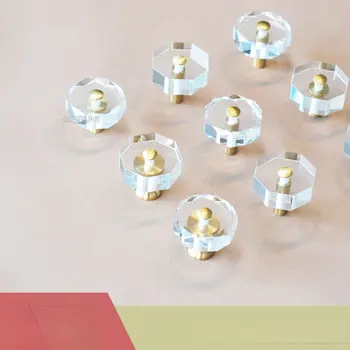 Luz de Luxo e Puxadores de Gaveta Puxa Botão Transparente de Girassol/Torre Octogonal+ Latão, Cristal de Gabinete Identificadores de Hardware da Mobília