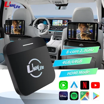 Ushilife Carplay Ai Caixa de Mini Caixa de TV 2023 sem Fio Novo Carplay e Android Auto Android 11 Adaptador HDMI Netflix, YouTube 4G LTE