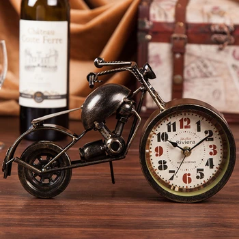 Silêncio Relógio De Mesa Quartos, Sala Relógio Ornamentos Vintage-Arte Em Ferro Motocicleta Desktop Clock Assento Relógio