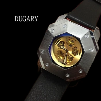 DUGARY relógio mecânico automático oco de futebol design à prova d'água Para Homens Moda Luminoso do relógio de Pulso Relógio Masculino Relógio