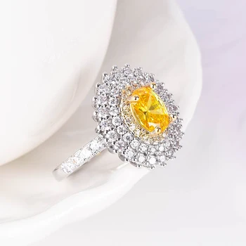 WPB Premium Mulheres Anéis de Brilhante Diamante Amarelo Girassol Anel Feminino de Luxo, Jóias Brilhantes Zircão Design Menina Dom Partido Novo