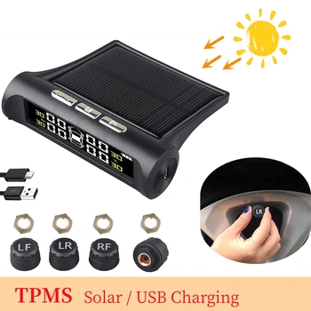 Smart TPMS Pneu de Carro Alarme de Pressão do Sistema de Monitor 4 Sensores Externos Visor Solar Inteligente de Pressão de Pneus de Advertência de Temperatura