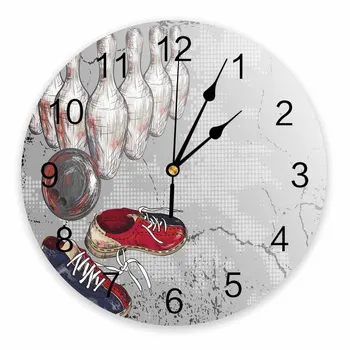 Boliche Esporte Decorativo Redondo Relógio De Parede Algarismos Arábicos, Design Não Tique-Taque Do Relógio Parede Grande Para Quartos De Banho