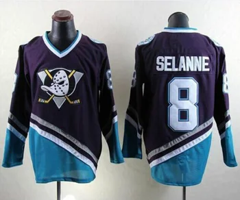 Hóquei no gelo Camisas Vintage Mighty Ducks #8 SELANNE de Hóquei no Gelo Jersey Costurada