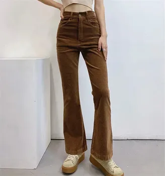 5508 Outono Mulheres De Veludo Calças Vintage Moderno, Com Cores Sólidas Chamas Casual Solta Streetwear Feminino Versátil Calças De Cintura Alta