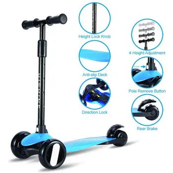 Mega GlideKick 3-Roda Dobrável Scooter Com Lightup Rodas & Extensível T-Bar - Azul
