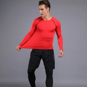 2018 T-Shirts Homens correr ao ar livre Fitness, Desporto, Camisas para Homens de mangas compridas de Fitness, de secagem Rápida e Apertado de Compressão de Basquete Terno
