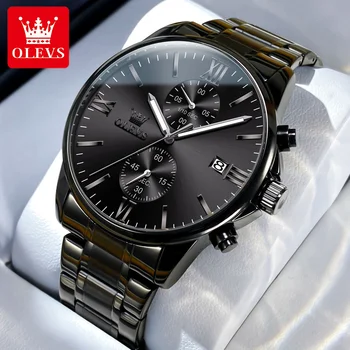 OLEVS Homens de Quartzo Relógio de Luxo Preto de aço Inoxidável Data Luminoso Impermeável de Negócios, Relógio Relógio de Quartzo para Homens Relógio de Quartzo