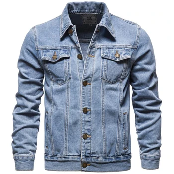 Novo Algodão Denim Jacket Mens Casual Cor Sólida Único Breasted Jeans, Casacos de Moda Primavera Outono Slim Fit Cowboy Coats 5XL