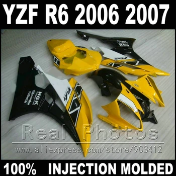 MOTOMARTS Ajuste para YAMAHA R6 carenagem kit 06 07 moldagem por Injeção NGK amarelo branco preto 2006 2007 YZF R6 carenagens