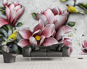 Beibehang papel de parede Personalizado relevo em 3D magnolia pássaro parede de fundo a decoração home sala quarto tv sofá murais papel de parede 3d