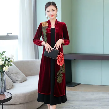 Qipao Chinês Tradicional Oriental Vestido de Veludo Cheongsam Vestido de Noiva Moderno e Elegante, Vestidos Chineses Asiático Vestido FF2557