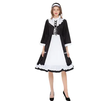 Halloween Virgem Maria, Freira Traje Lolita Empregada Roupa Preta De Mangas Compridas Doce Japonês Empregada Cosplay Party Dress Up