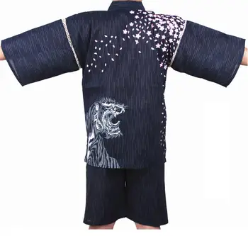 Homens Tradicional De Impressão Yukata Banheira Quimono Conjuntos De Verão Do Algodão Masculino Roupão De Pijama Conjunto De Estilo Japonês Samurai Cosplay Fantasias