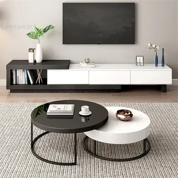 O Nordic Light Luxo Telescópica Gabinetes de TV Sala de estar Mobiliário Minimalista Pequeno Apartamento de TV, Suportes de Mesa de Café Combinação