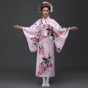 Vermelho Vintage Senhoras Japonesas Quimono Banheira Vestido de Mulher Artificiais de Seda Yukata Com Obi Dança Vestido de Roupas de Cosplay