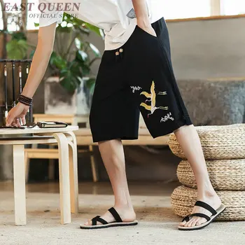 Verão curto calças de cintura elástica solto e casual calças curtas roupa tradicional chinesa para os homens, calças masculinas AA3815 Y A