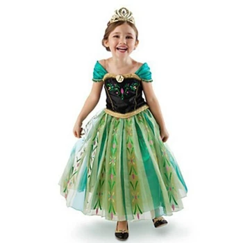 Disney Princess Anna Vestido de Rainha da Neve Traje Meninas de Vestido de Halloween Natal Bola Vestido de Cosplay, Roupas de Crianças para a Festa de Aniversário