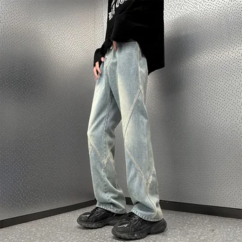 Patch Original Design de calças de Brim de Mens Tendências de Moda de Alta Streetwear Adolescente de Perna Reta Calças Jeans Primavera Casual Calças Baggy