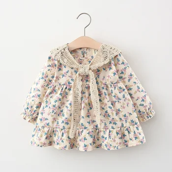 bebê recém-nascido menina roupas florais de manga comprida, de vestido para as meninas de roupas de bebê de 1 ano de aniversário da princesa vestido + xale de renda