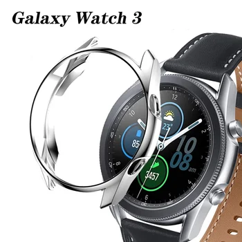 TPU macio Caso Protetor para Samsung Galaxy Watch 3 45mm 41 mm Banhado a Tampa de Proteção Ultra Fina pára-choques Shell Acessórios preto