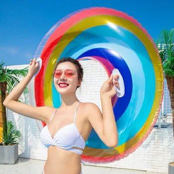 Rooxin Inflável Círculo com Tratadas arco-íris Anel de Natação para Adultos, Piscina de Crianças Flutuante Cama de Partido de Praia Brinquedos de Mulheres Adereços Foto