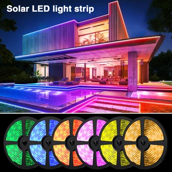 RGB Solar LED 5050 Luzes de Tira 5V IP67 Impermeável ao ar livre do Pátio de Decoração de Jardim de Iluminação Lâmpada Solar com 24 Teclas Remoto