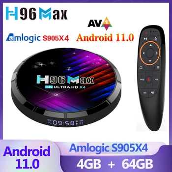 H96 MAX X4 4GB de 64GB 8K CAIXA de TV Android11.0 Smart Android TVBOX Amlogic S905X4 2.4/5G wi-Fi 1080P BT 4K Set-Top Box Media Player