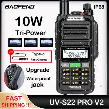 BAOFENG V-S22 Pro V2 Ture 10W Poderoso Transceptor Portátil de Dupla Banda de Longo Alcance Walkie Talkie UV-S9 Plus UV-5R Duas Vias de Rádio
