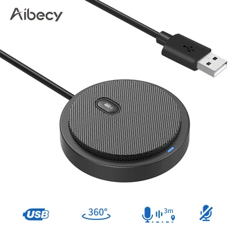 Aibecy USB Conferência Microfone 360° Microfone Omnidirecional com a Tecla de desactivação do som Plug Jogo para Computador PC Portátil Reunião de Vídeo a Conversar