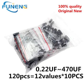 120pcs 1set de 120pcs 12 valores de 0,22 UF-470UF capacitor eletrolítico de Alumínio variedade conjunto de kit pack