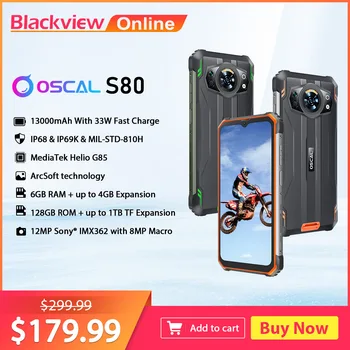 Blackview Oscal S80 Helio G85 Smartphone 6GB de 128GB Robusto Telefone 13000mAh Telefone Móvel Android 12 IP68 Impermeável Celular