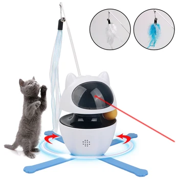 Laser Bola de Brinquedo Automático Substituível Pena Interativa do Gato de Entretenimento, Brinquedos Elétricos de Brinquedo do Gato com Rotação de 360° 3 em 1