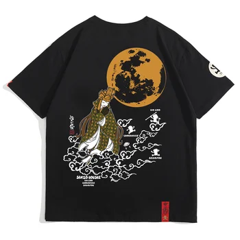 T LACIBLE Camisa de Homens Casual Algodão Solto Harajuku Chineses Kanji Antigo Sorte Cloud Print Camiseta de Verão de Manga Curta T Tops