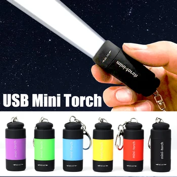LED Mini Lanterna de Bolso Lâmpada Portátil Recarregável USB Chaveiro Lanterna Multicolor 0,5 W Exterior Impermeável Caminhadas, Camping Luz