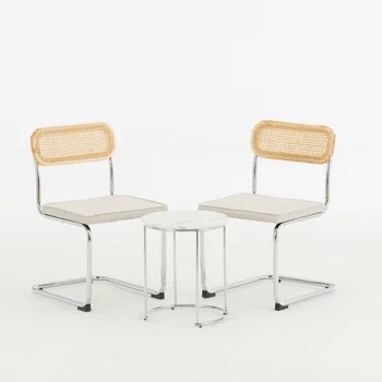 Modernas Cadeiras de Jantar com Mesa\ Sotaque de Vime Cadeiras de Cozinha Conjuntos\ Tecido das Cadeiras de Metal Cromado Pernas\ Conjunto de 2